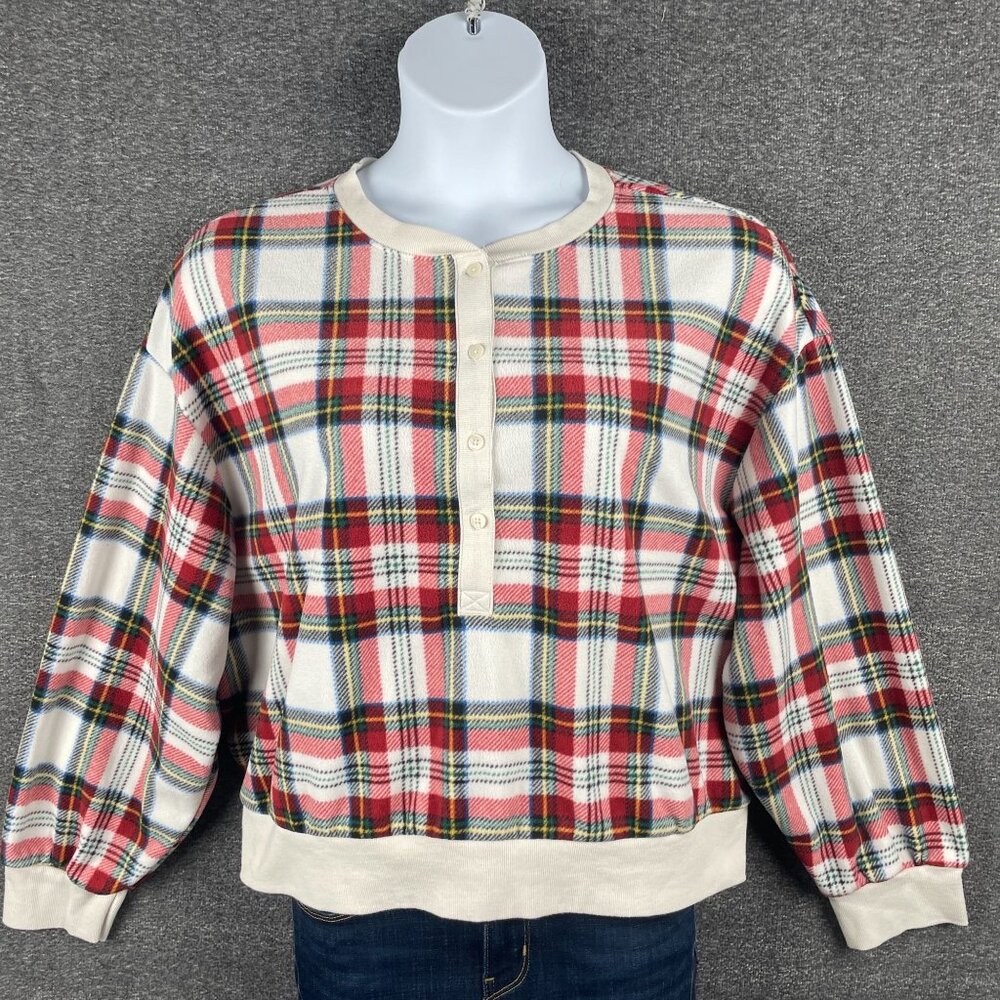 Old Navy Pajama Top Womens 2X Microfleece Henley Tartan Cozy Soft Warm Sleep Nap